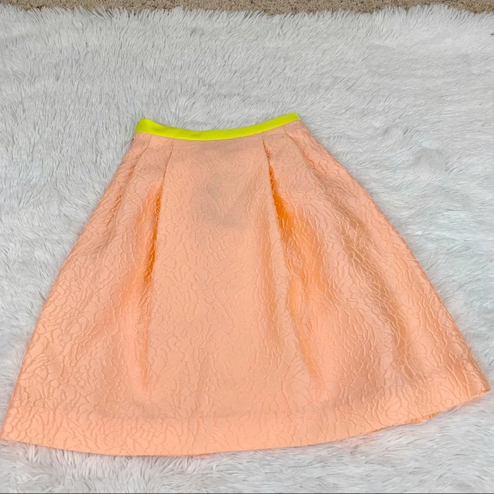 Jonathan Saunders Peony jacquard‎ pleated skater Skirt knee Length neon orange